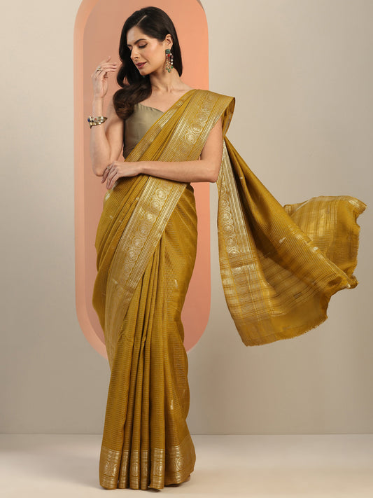Mustard Woven Design Silk Saree With Unstitched Blouse Piece
