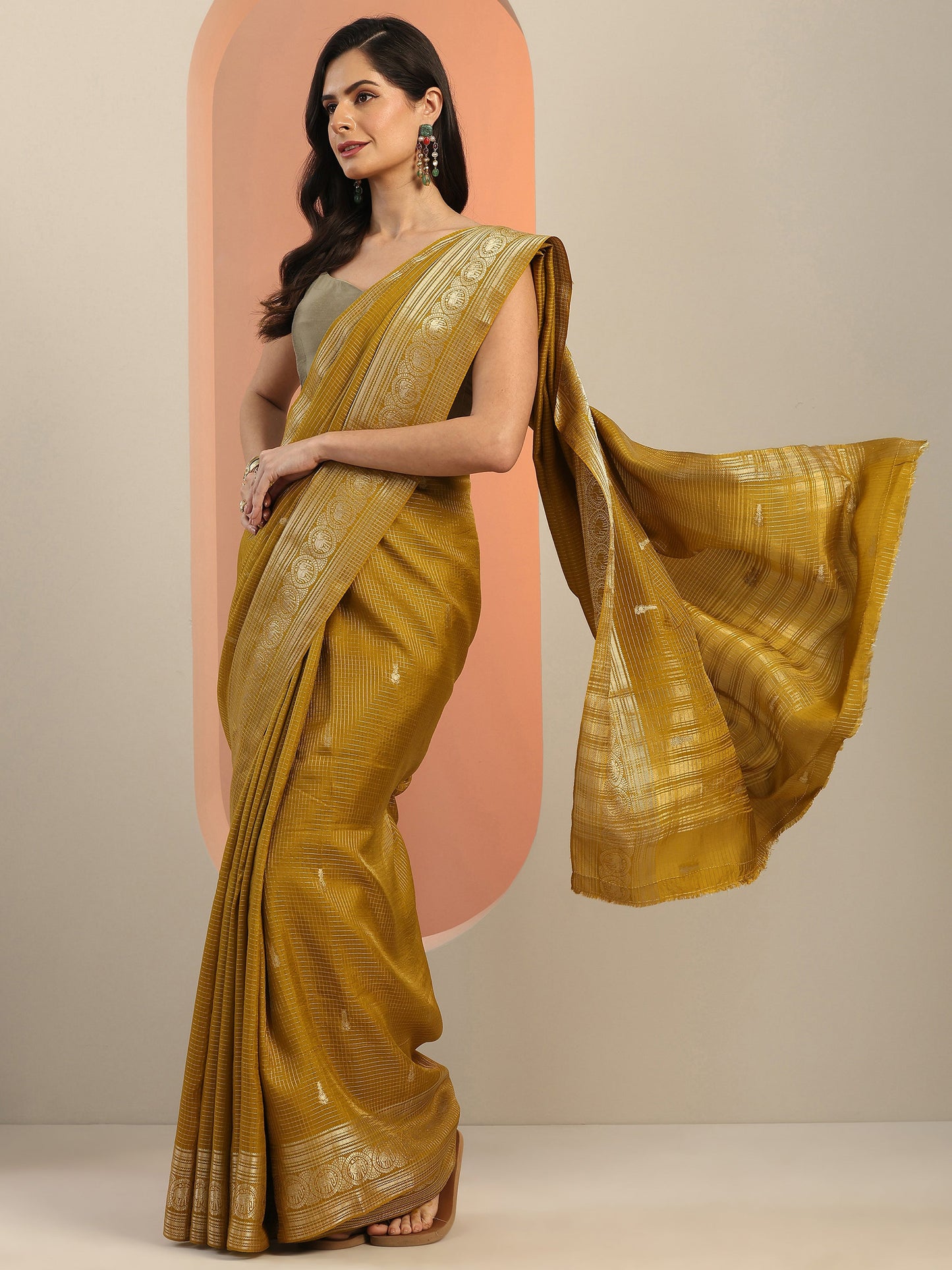 Mustard Woven Design Silk Saree With Unstitched Blouse Piece