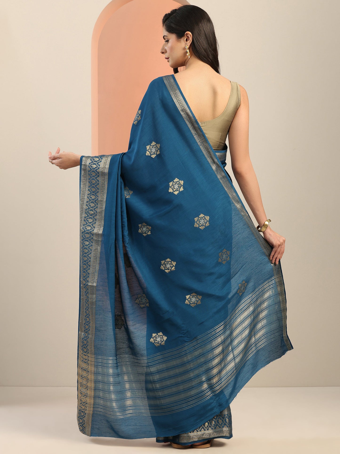 Teal Woven Design Silk Blend Saree With Unstitched Blouse Piece