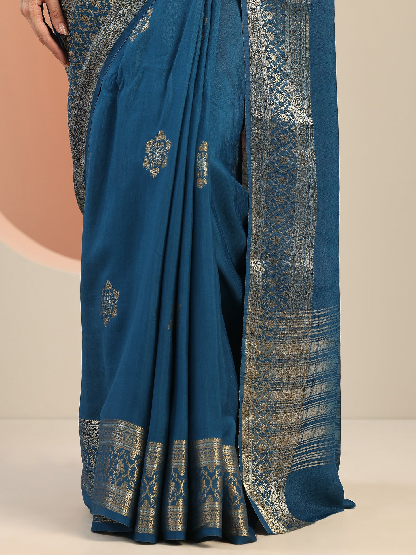 Teal Woven Design Silk Blend Saree With Unstitched Blouse Piece