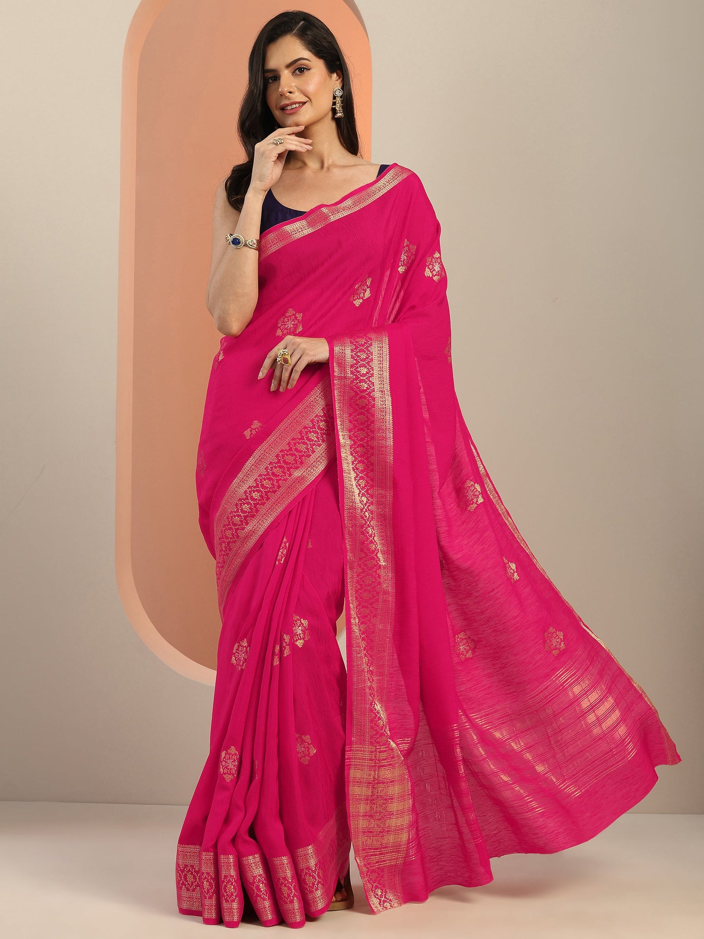 Pink Woven Design Silk Blend Saree With Unstitched Blouse Piece