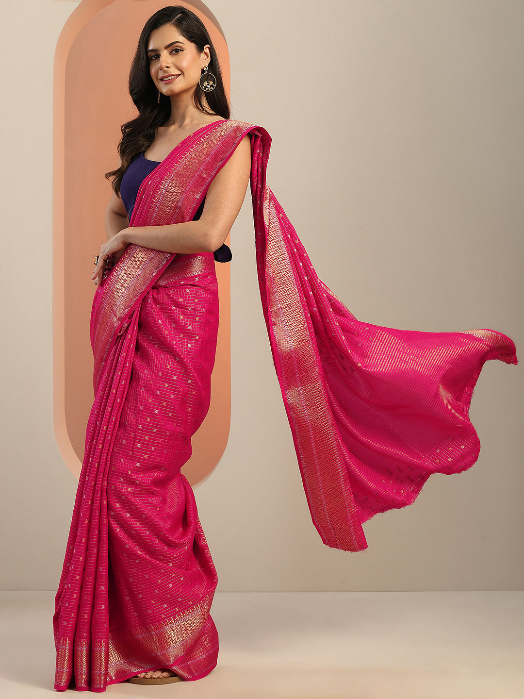 Pink Woven Design Silk Blend Saree With Unstitched Blouse Piece