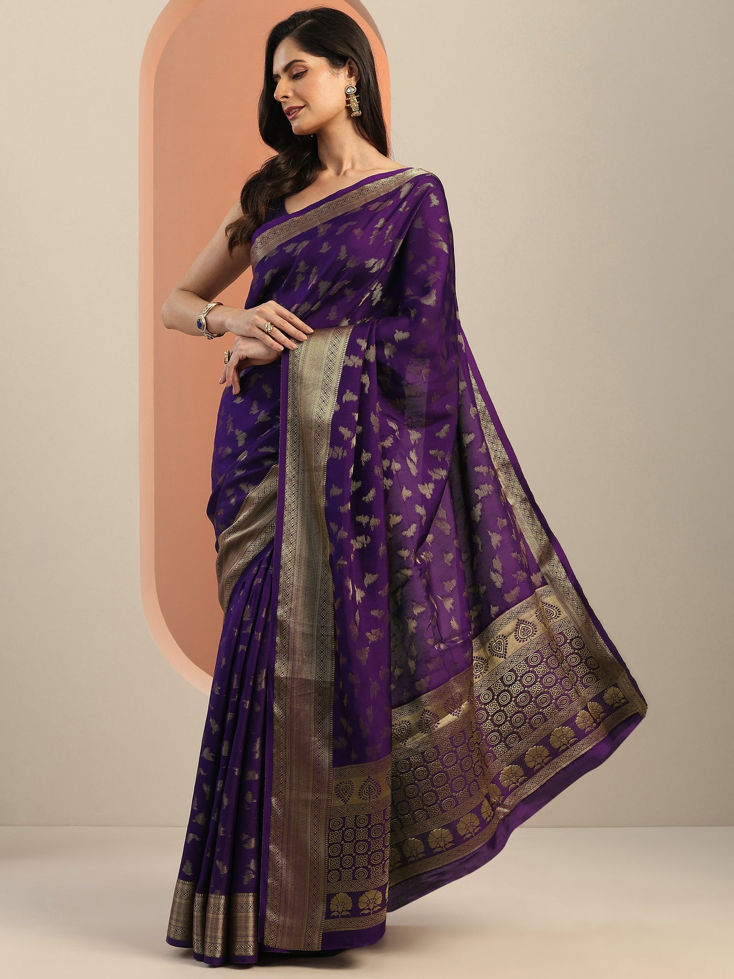 Purple Woven Design Silk Blend Saree With Unstitched Blouse Piece