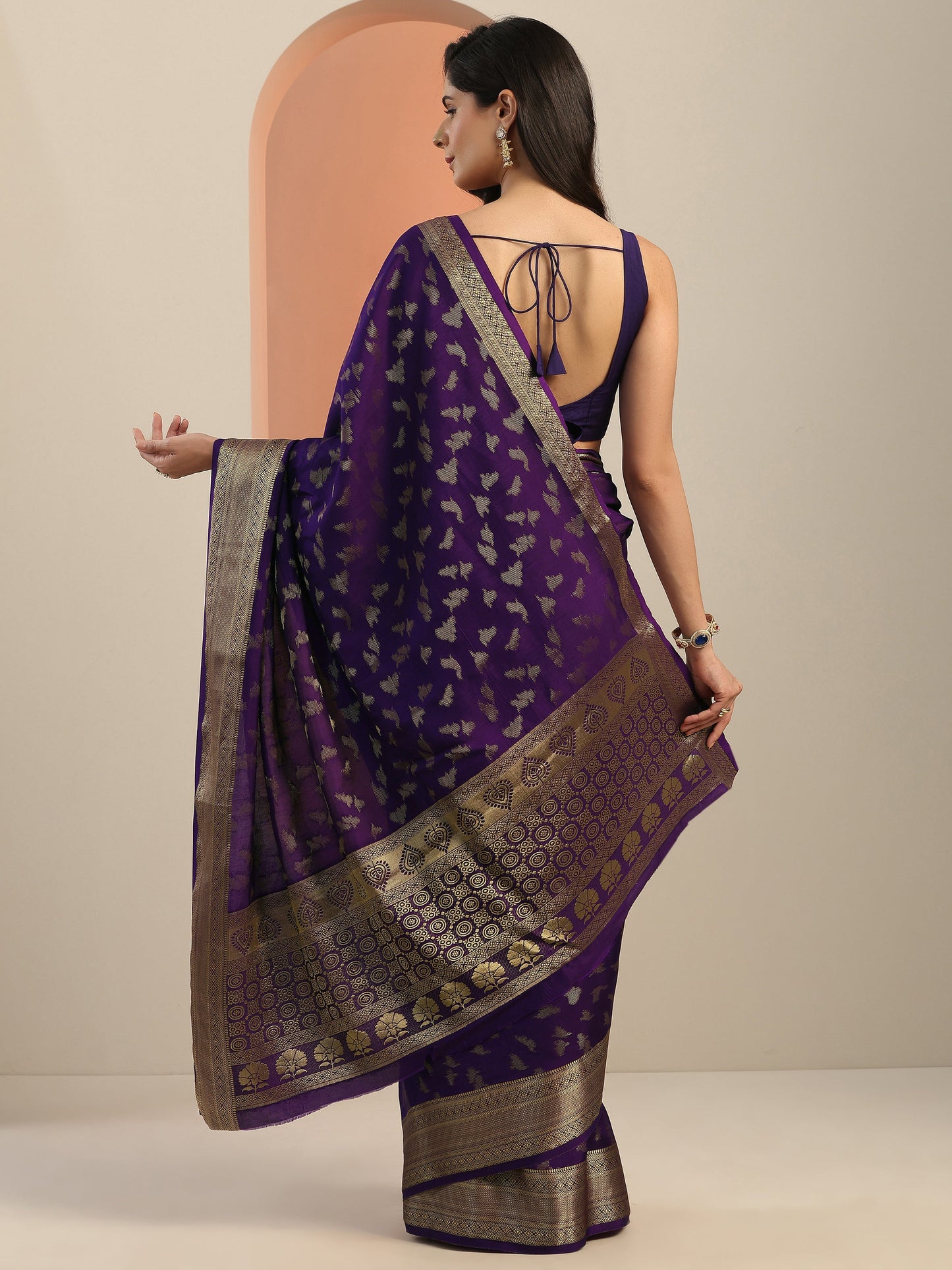 Purple Woven Design Silk Blend Saree With Unstitched Blouse Piece