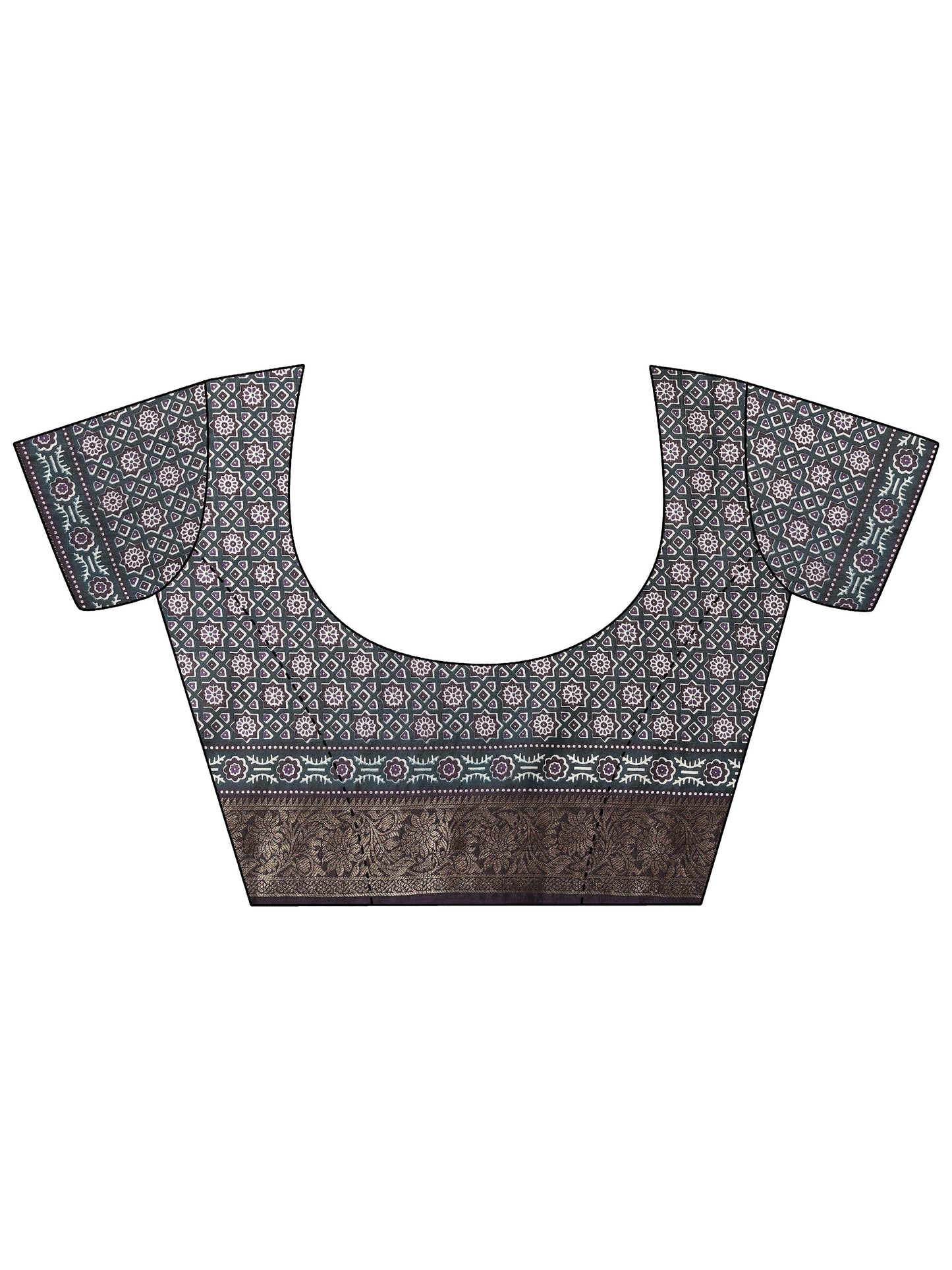 Purple Printed Silk Blend Saree With Unstitched Blouse Piece