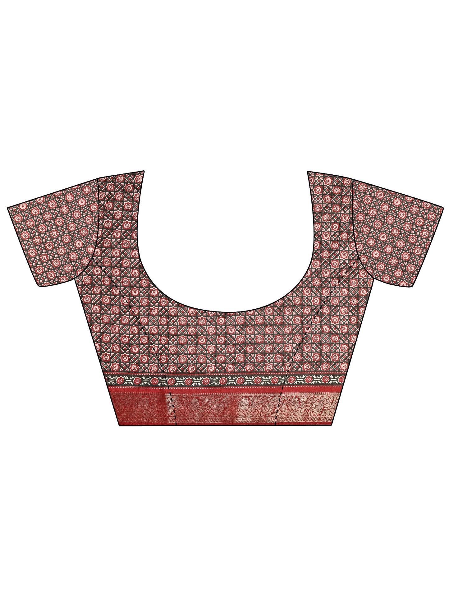 Maroon Printed Silk Blend Saree With Unstitched Blouse Piece