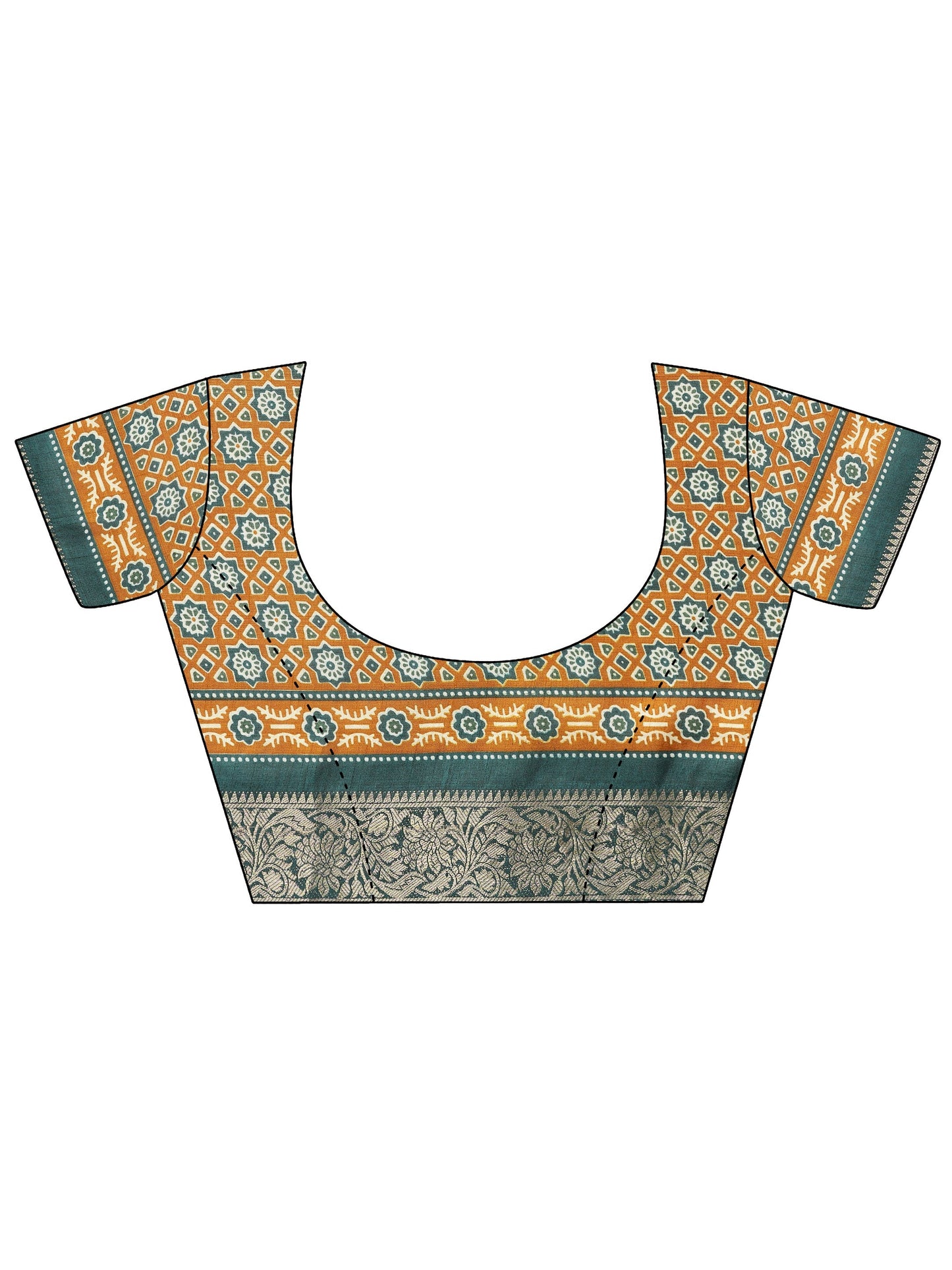 Green Printed Silk Blend Saree With Unstitched Blouse Piece