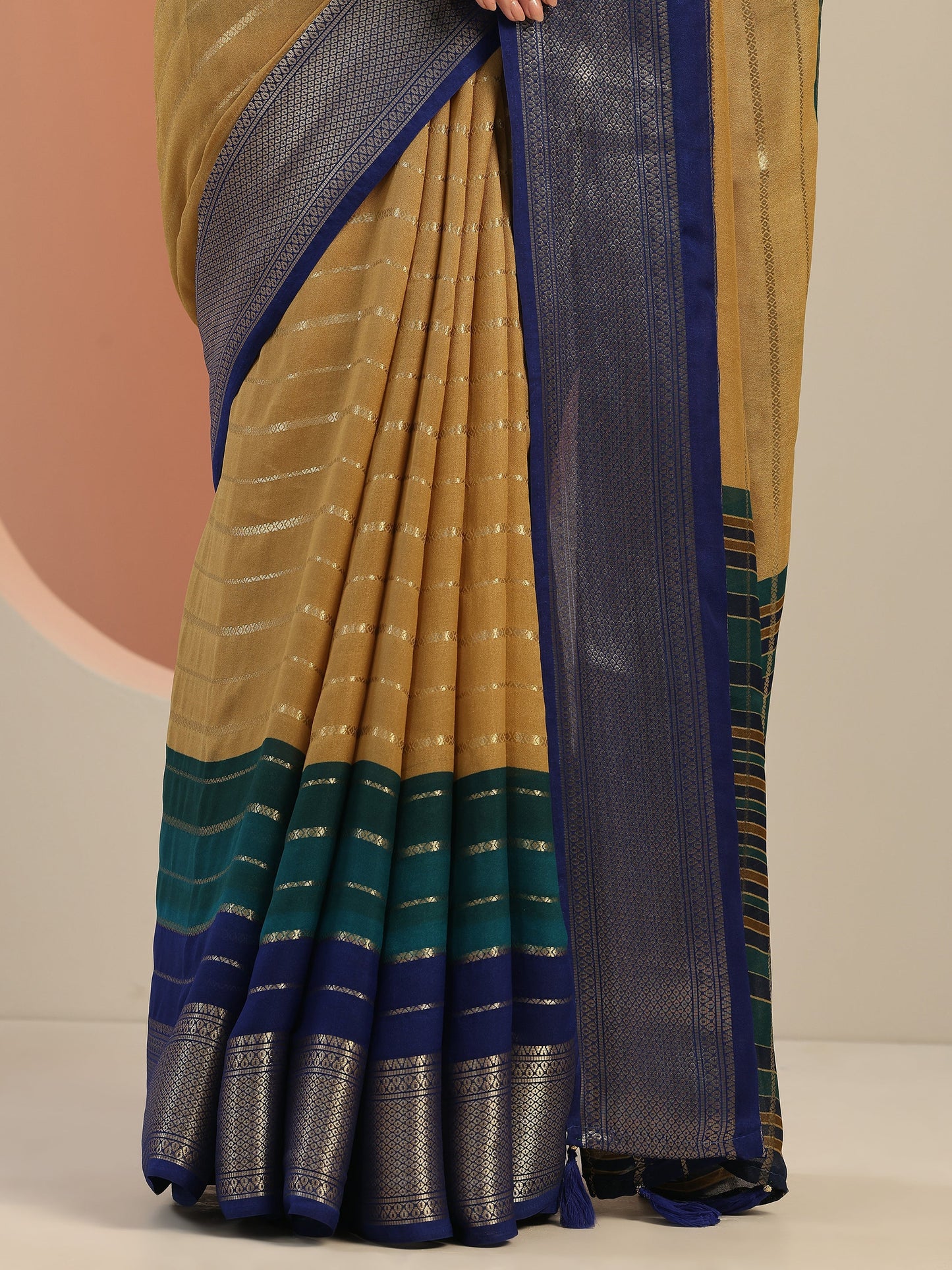 Tan Embellished Silk Blend Saree With Unstitched Blouse Piece
