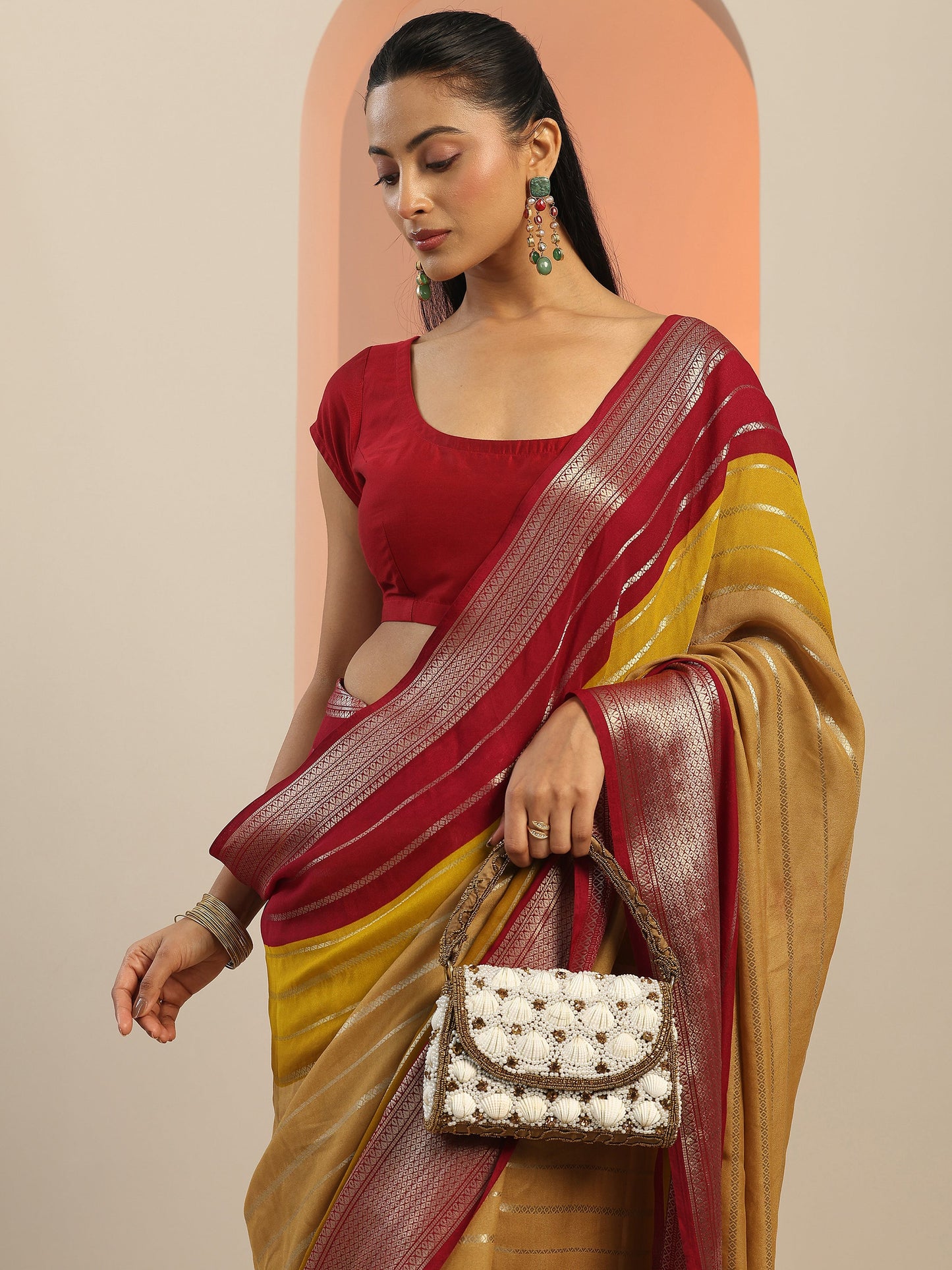 Tan Solid Silk Saree With Unstitched Blouse Piece