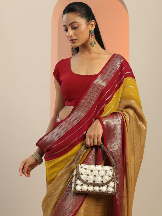 Tan Solid Silk Saree With Unstitched Blouse Piece