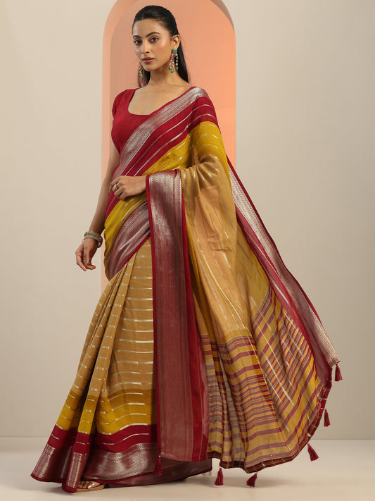 Tan Solid Silk Saree With Unstitched Blouse Piece