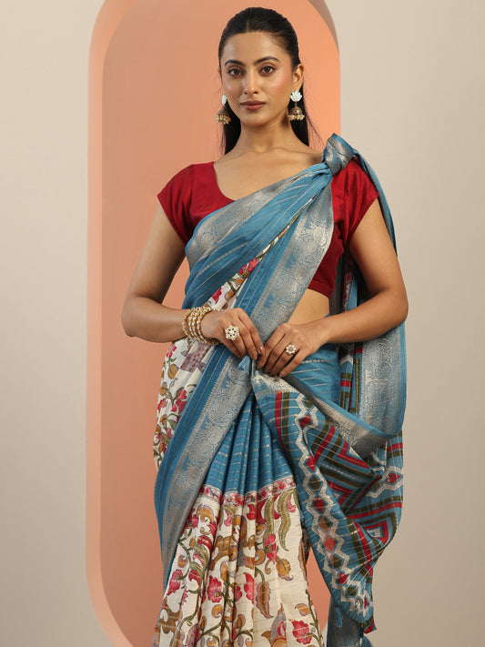 Multi Printed Crepe Saree With Unstitched Blouse Piece