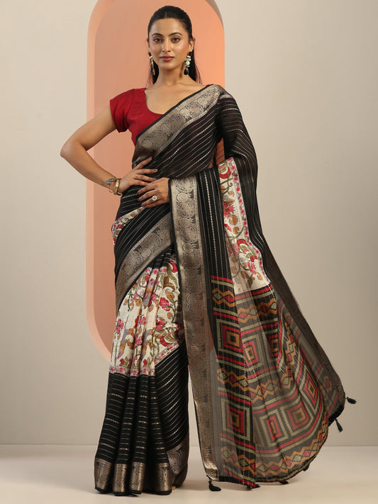 Multi Printed Crepe Saree With Unstitched Blouse Piece