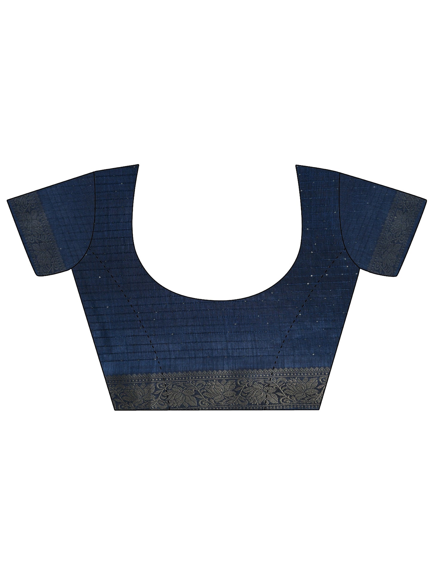 Navy Blue Printed Silk Saree With Unstitched Blouse Piece