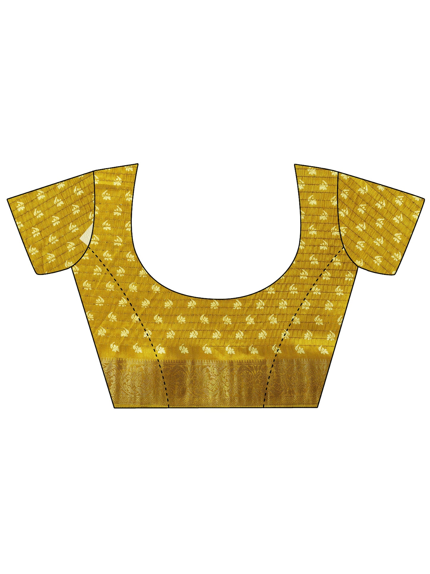 Mustard Printed Silk Blend Saree With Unstitched Blouse Piece