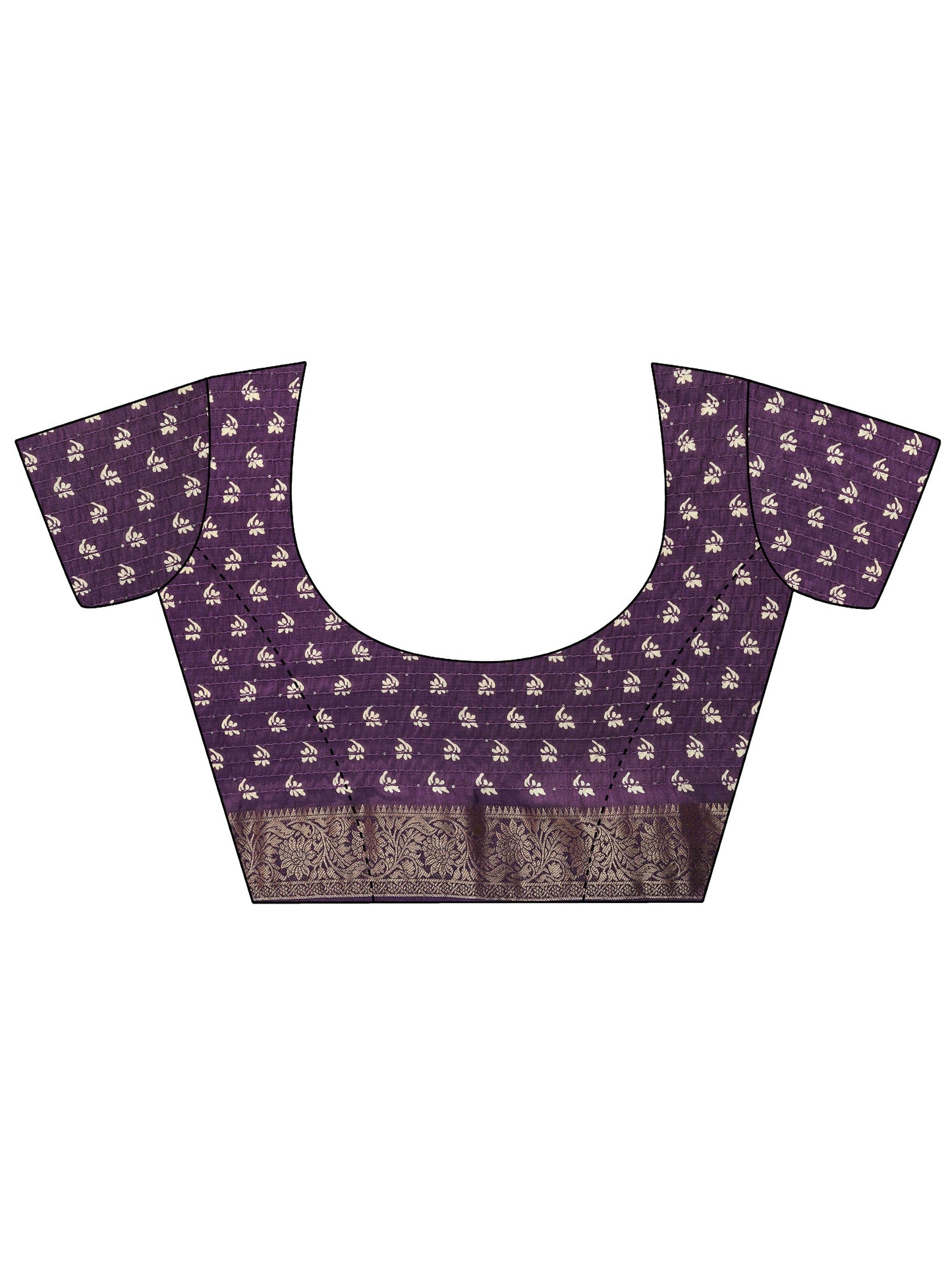 Purple Printed Silk Blend Saree With Unstitched Blouse Piece