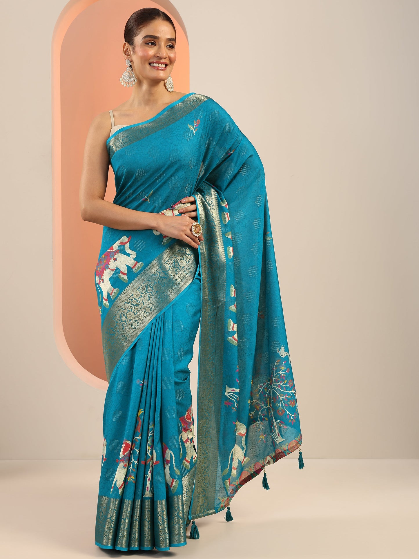 Blue Printed Georgette Saree With Unstitched Blouse Piece