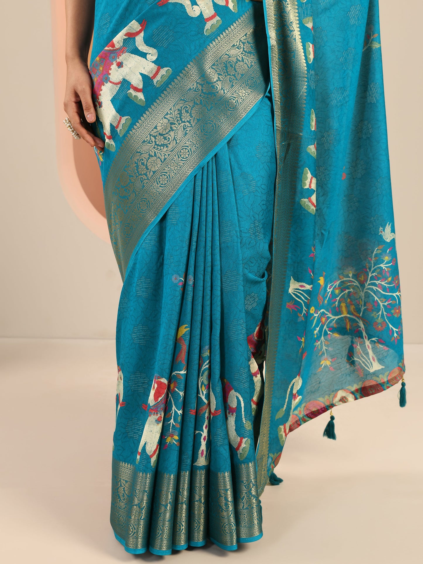 Blue Printed Georgette Saree With Unstitched Blouse Piece