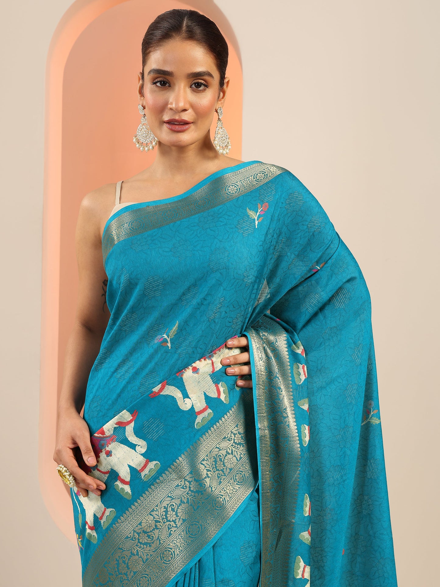 Blue Printed Georgette Saree With Unstitched Blouse Piece