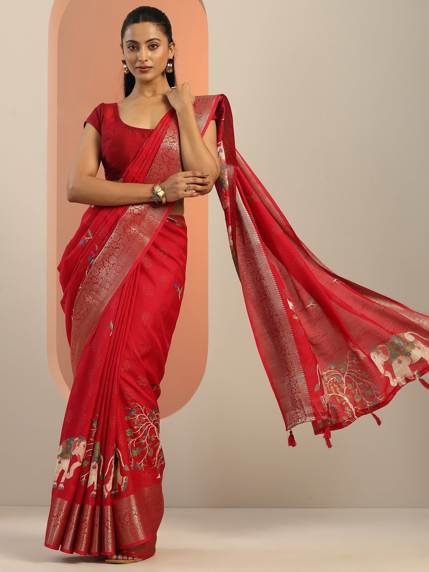 Pink Printed Georgette Saree With Unstitched Blouse Piece