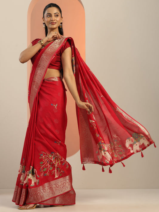 Pink Printed Georgette Saree With Unstitched Blouse Piece