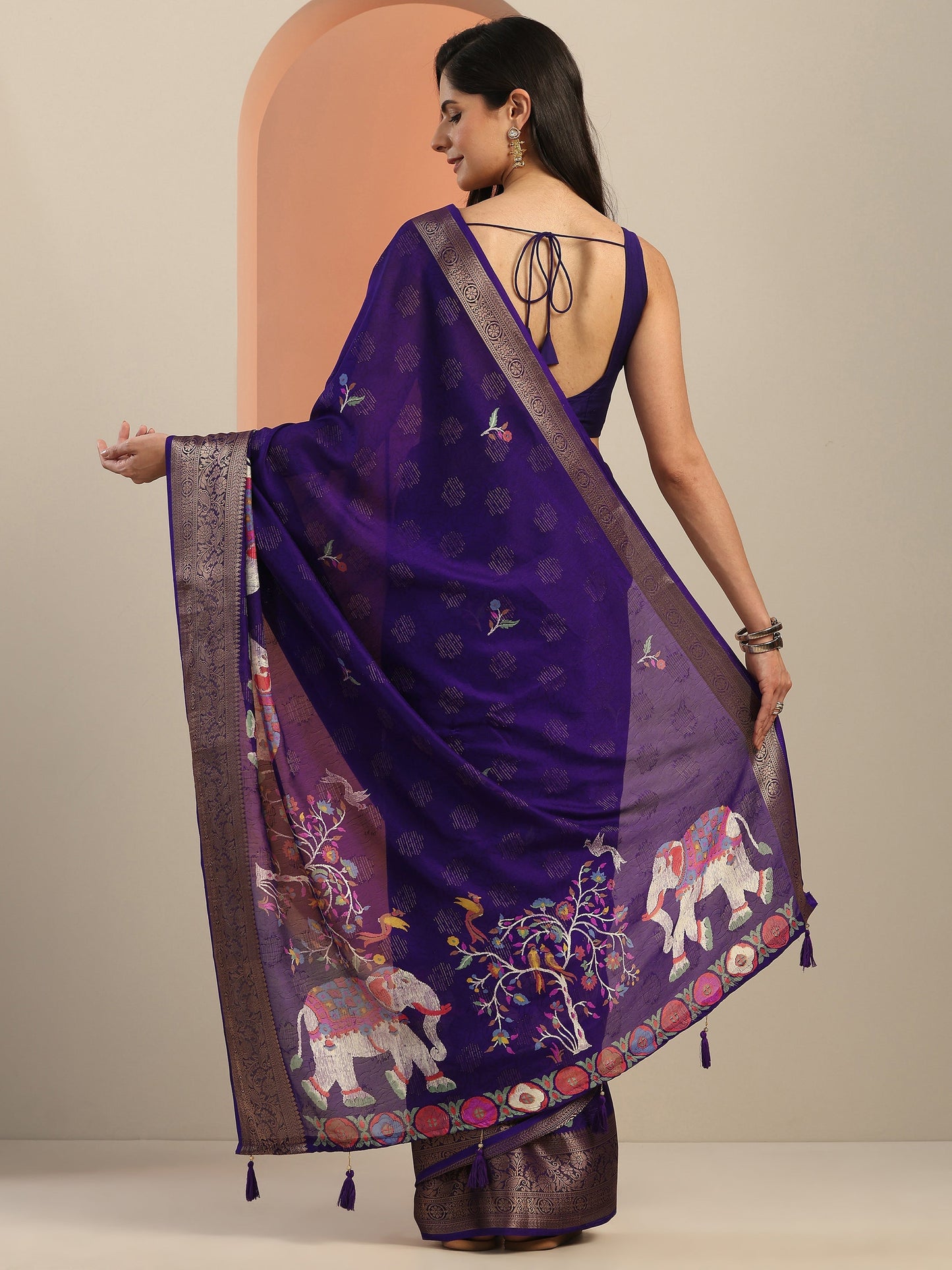 Purple Printed Georgette Saree With Unstitched Blouse Piece