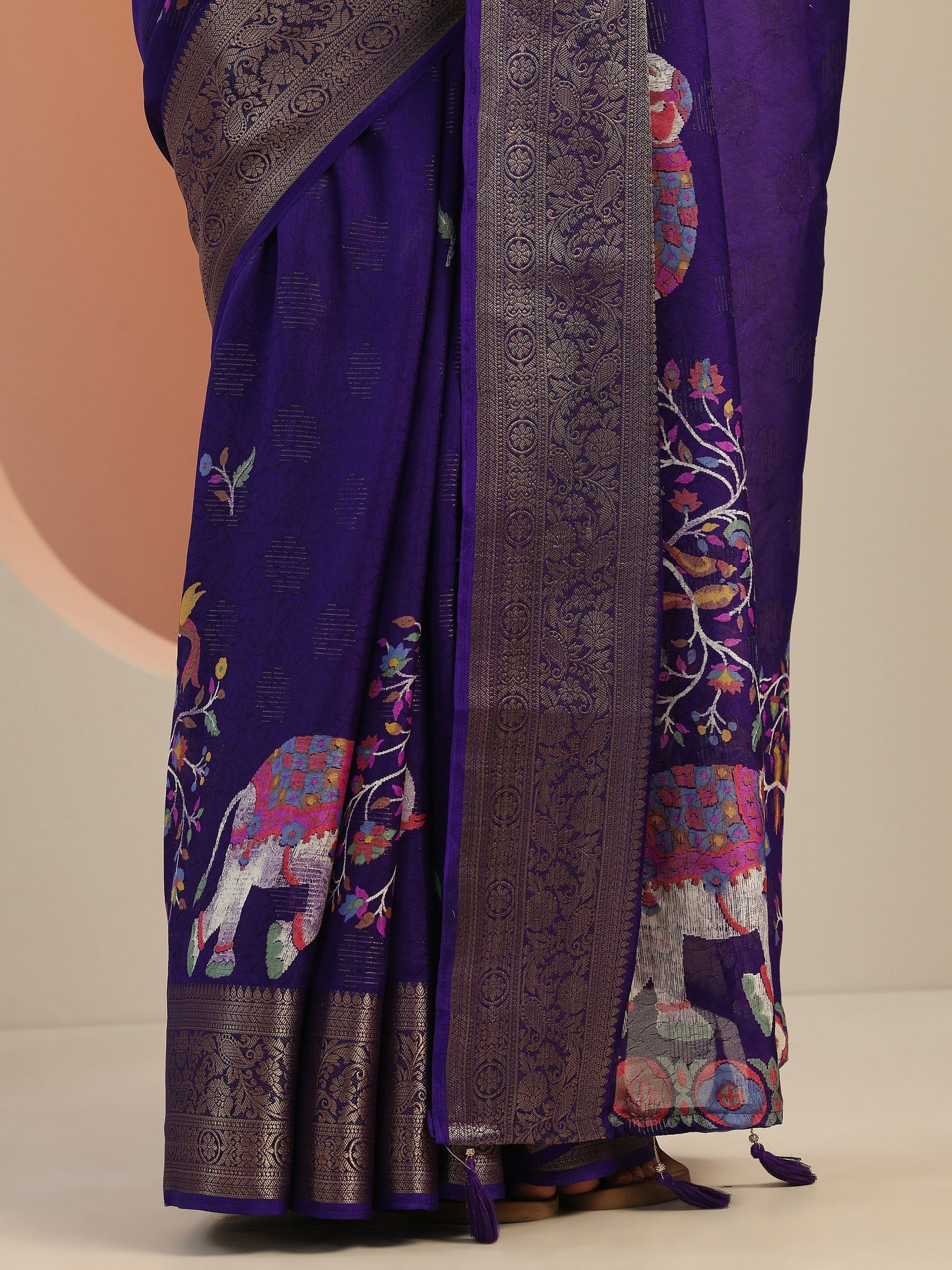 Purple Printed Georgette Saree With Unstitched Blouse Piece