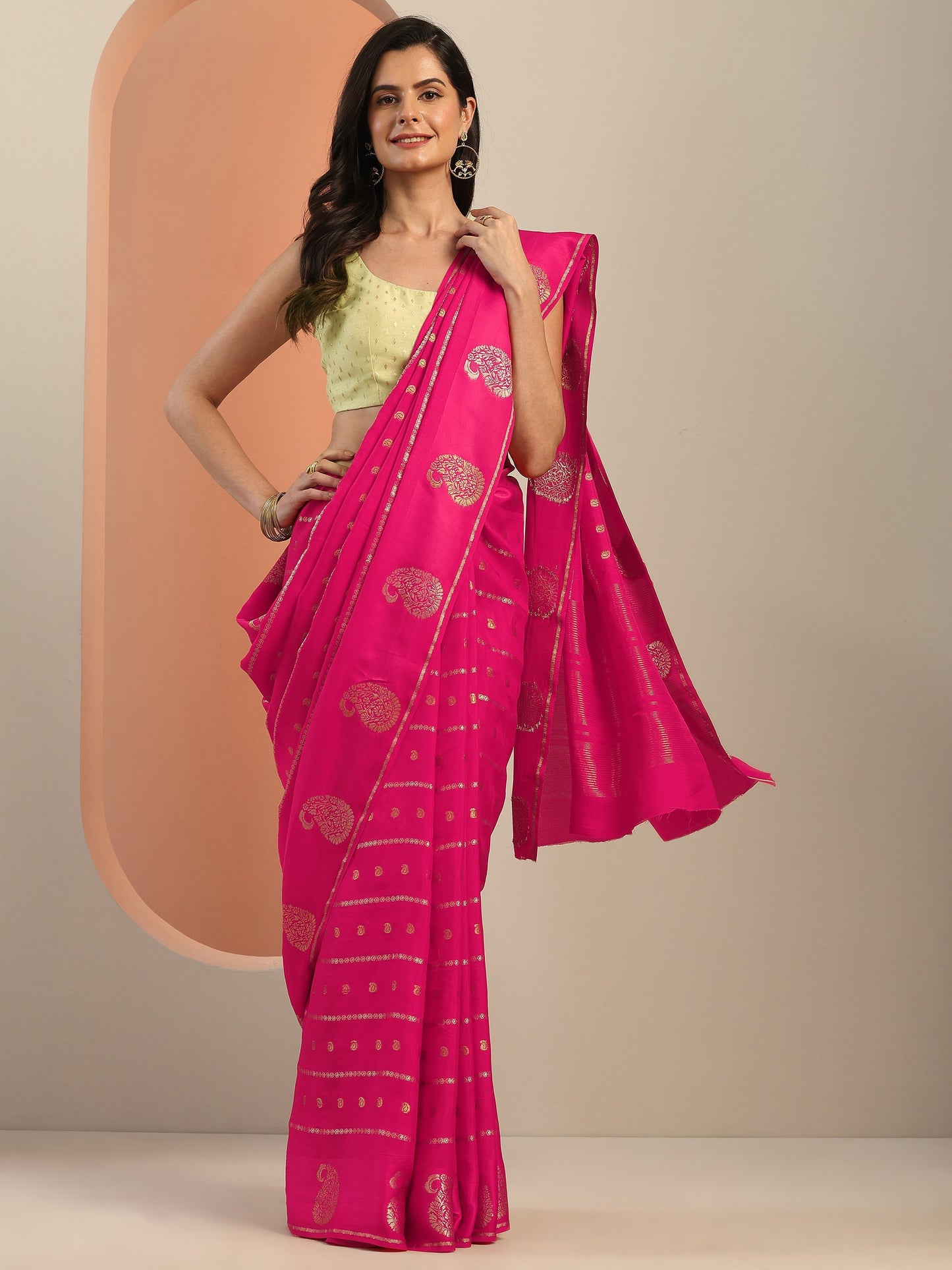 Pink Woven Design Silk Blend Saree With Unstitched Blouse Piece