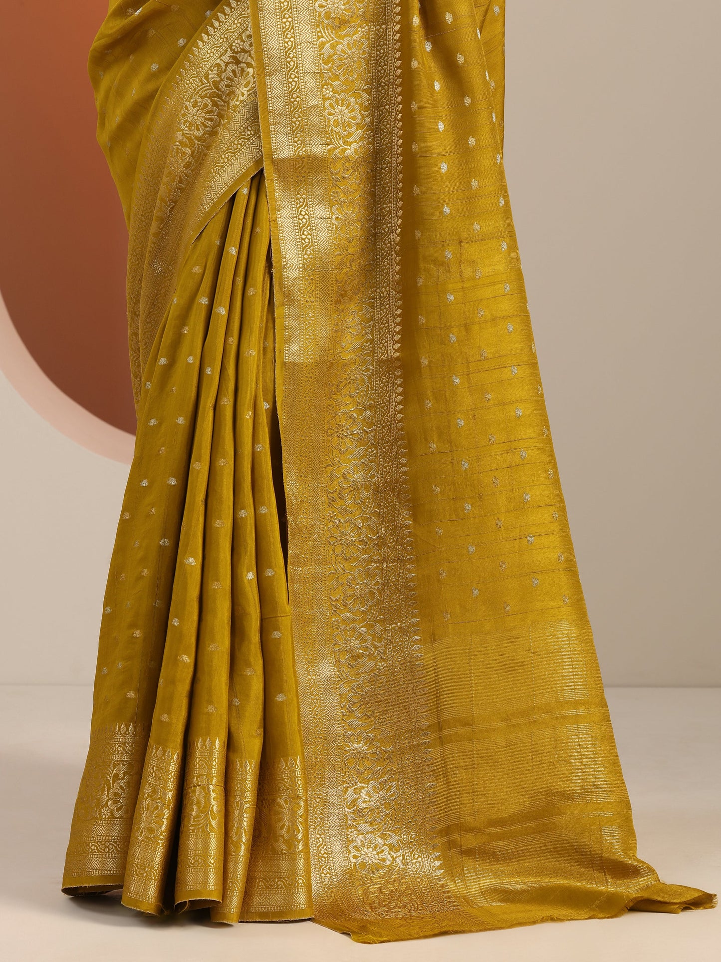 Olive Woven Design Silk Blend Saree With Unstitched Blouse Piece