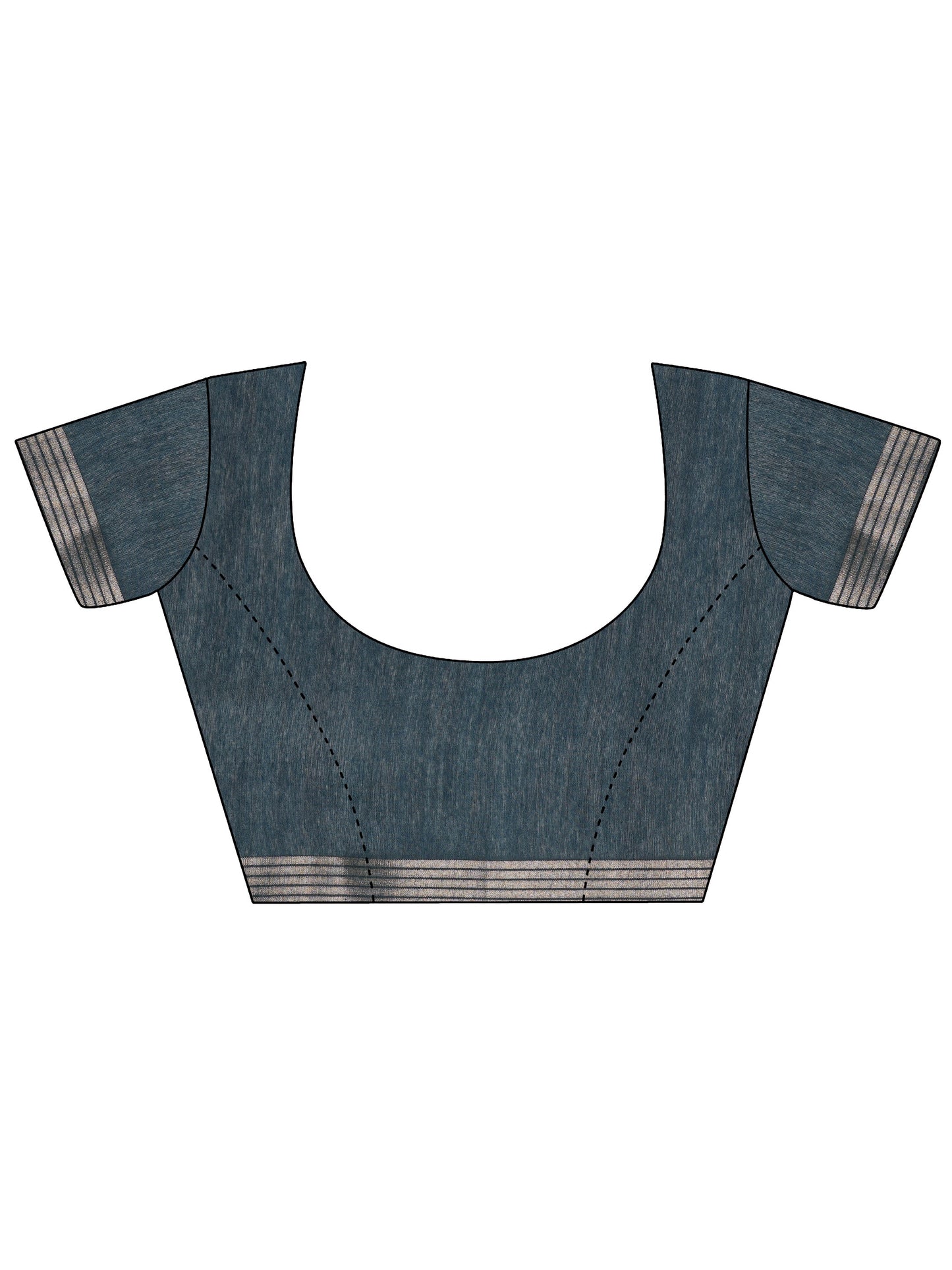 Teal Printed Cotton Blend Saree With Unstitched Blouse Piece