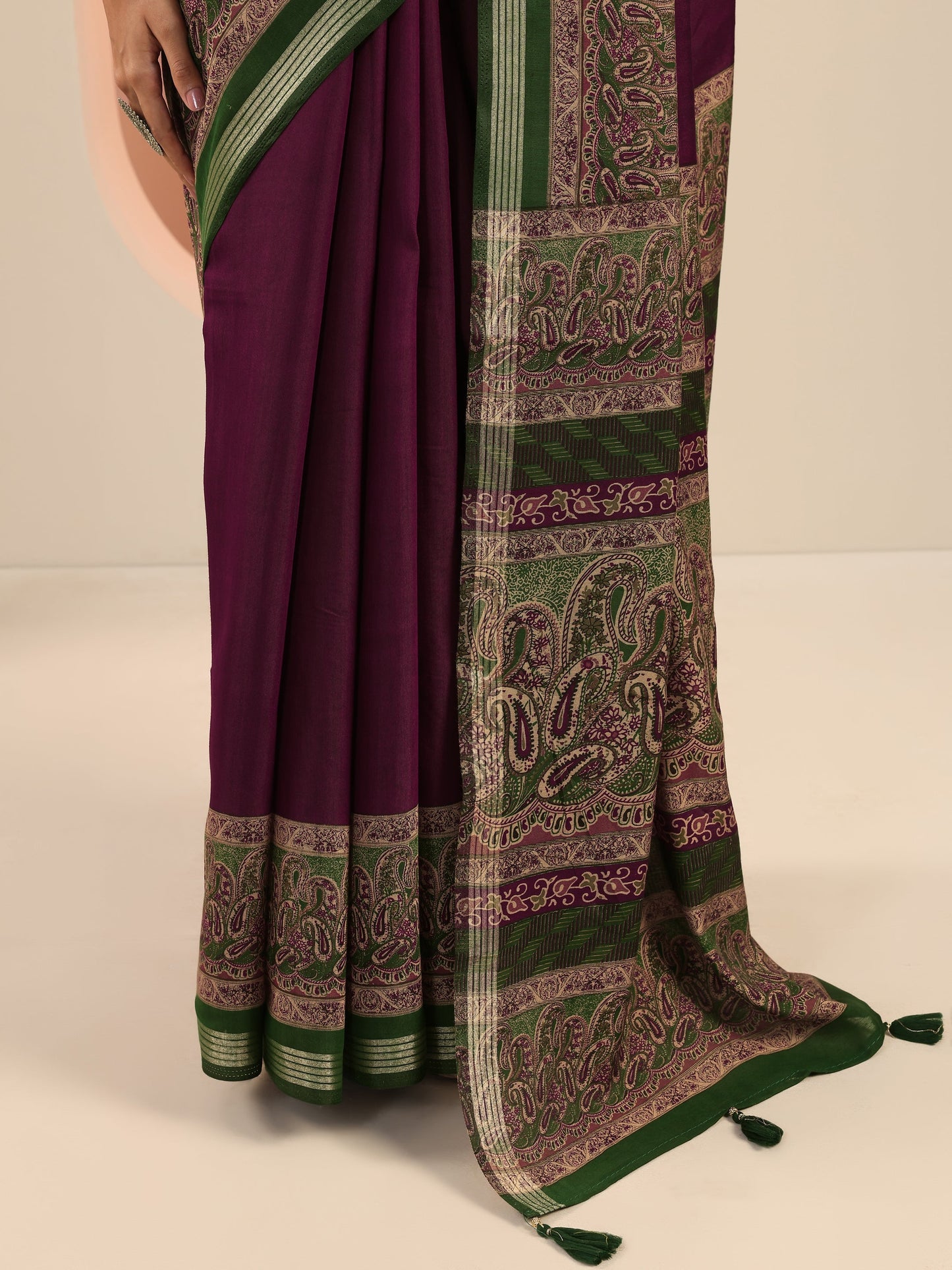 Burgundy Printed Cotton Saree With Unstitched Blouse Piece
