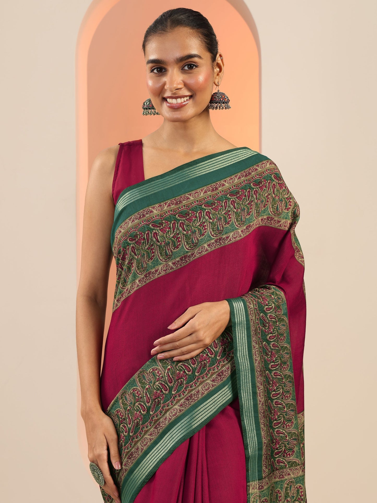 Maroon Printed Cotton Saree With Unstitched Blouse Piece