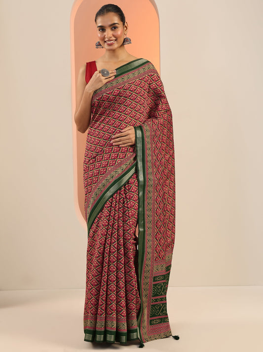 Multi Printed Cotton Saree With Unstitched Blouse Piece