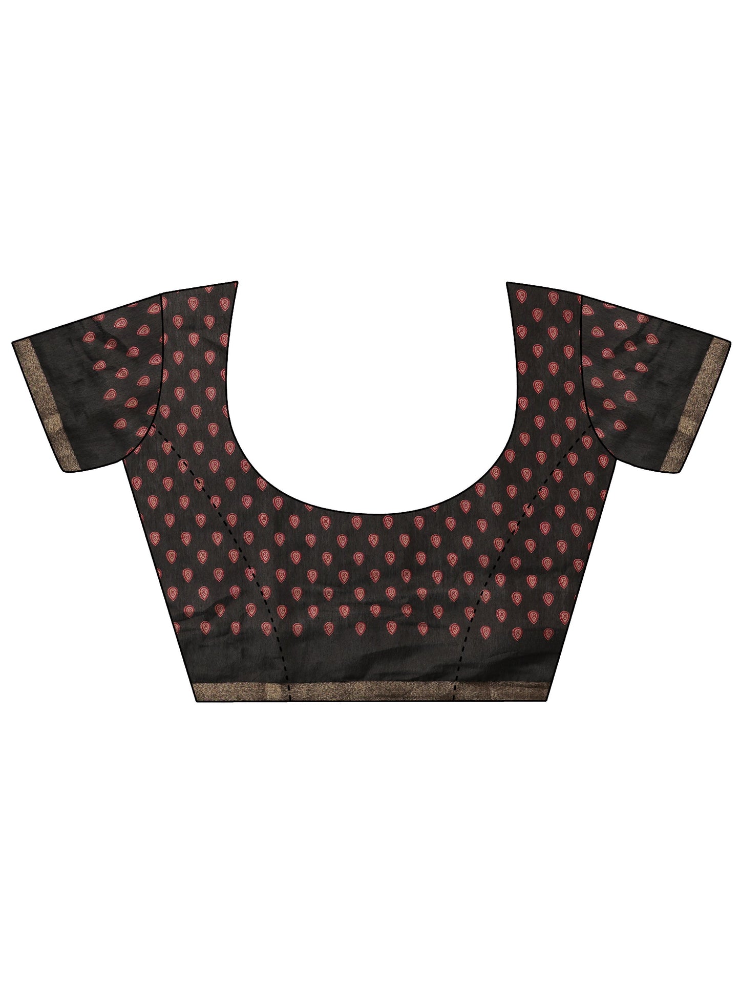 Black Printed Cotton Blend Saree With Unstitched Blouse Piece