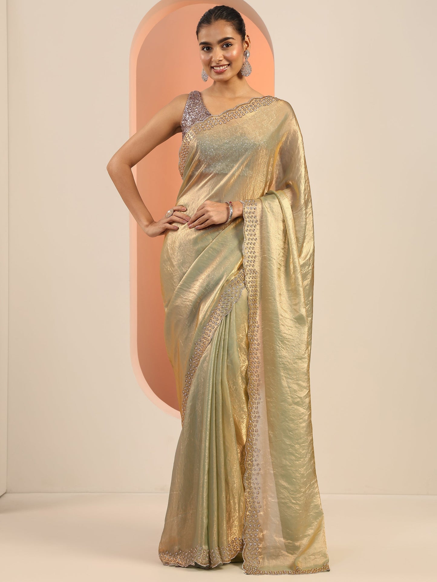 Green Solid Satin Saree With Unstitched Blouse Piece