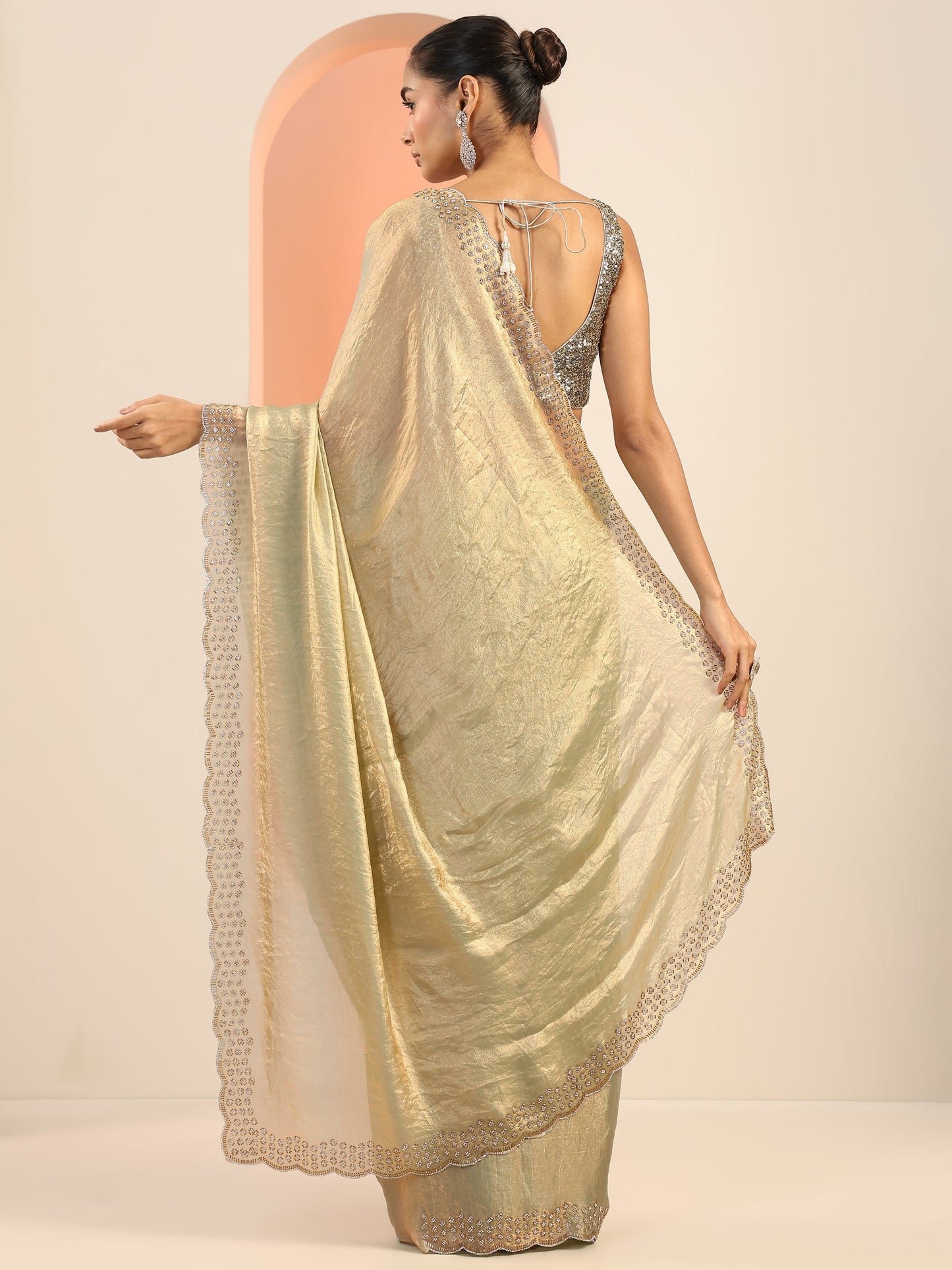 Green Solid Satin Saree With Unstitched Blouse Piece