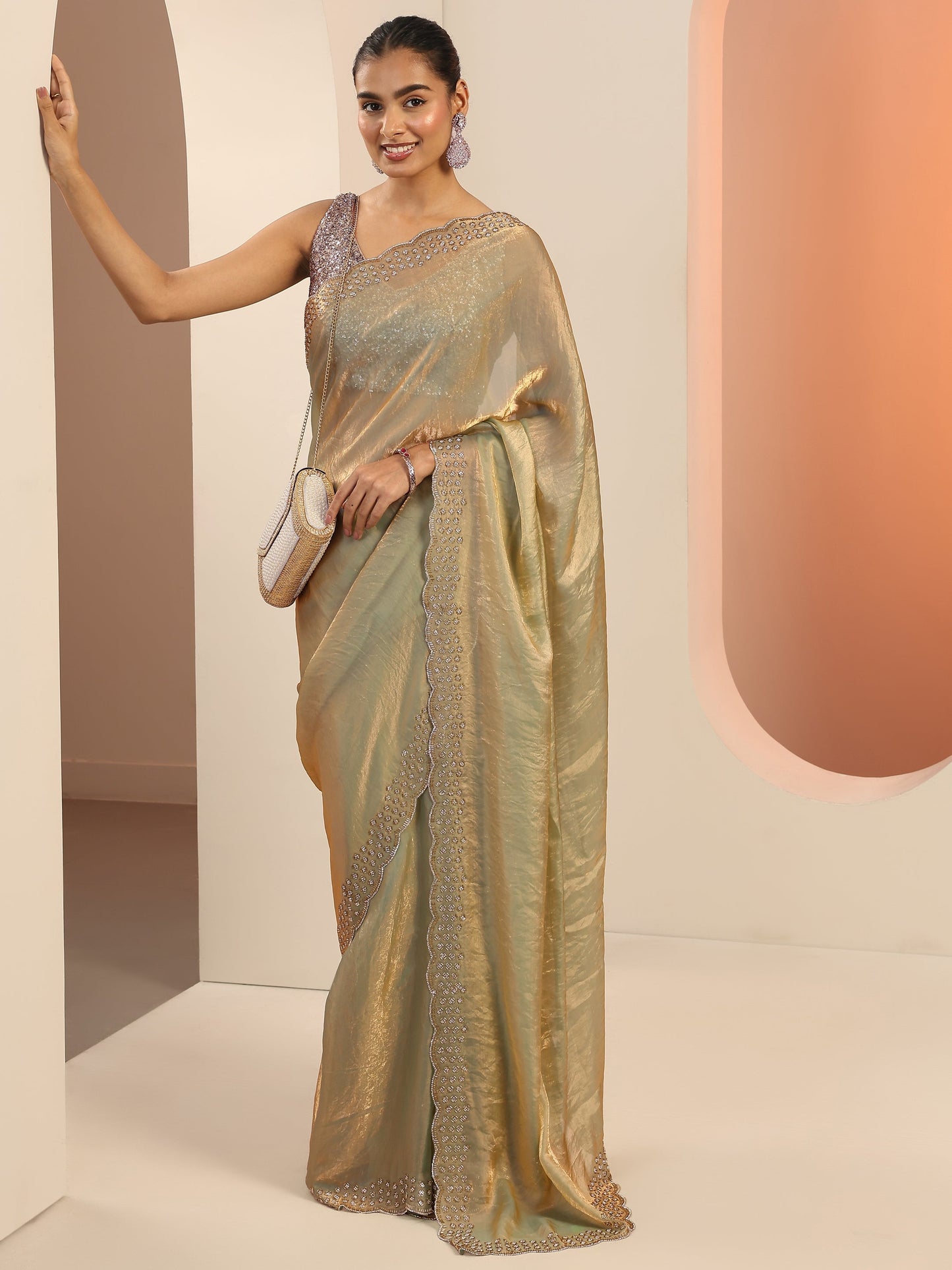 Green Solid Satin Saree With Unstitched Blouse Piece