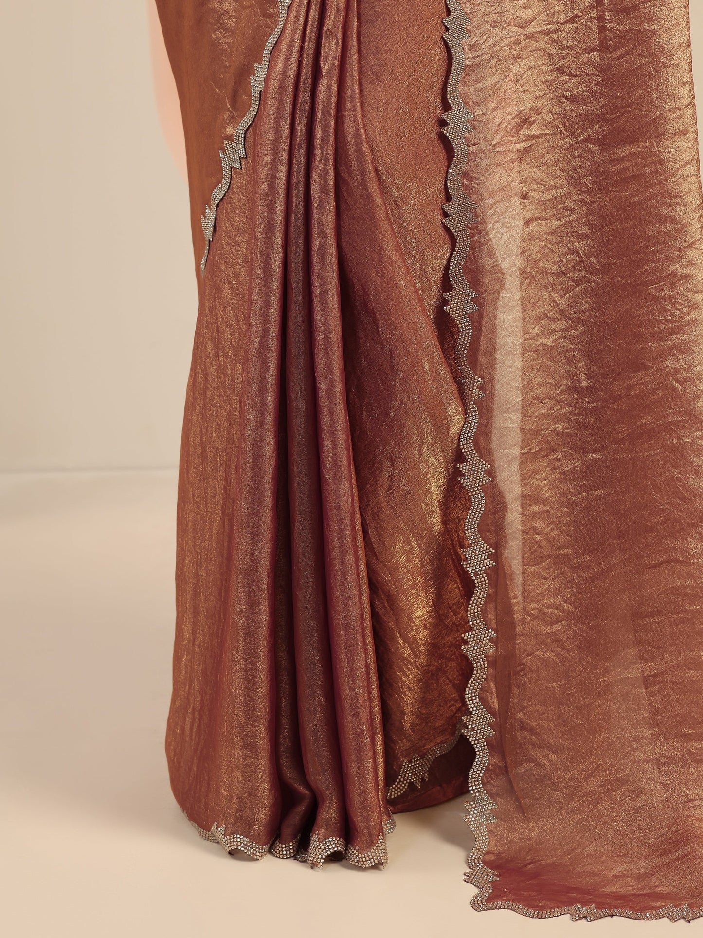 Brown Solid Jimmy Choo Satin Saree With Unstitched Blouse Piece