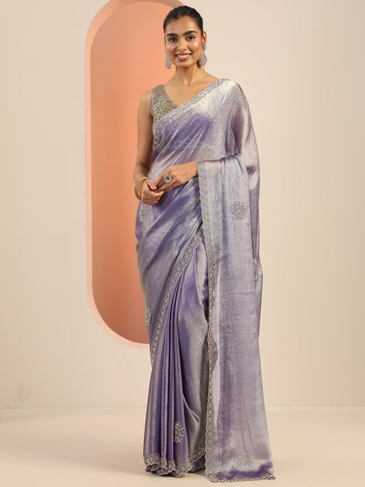 Purple Embellished Jimmy Choo Satin Saree With Unstitched Blouse Piece