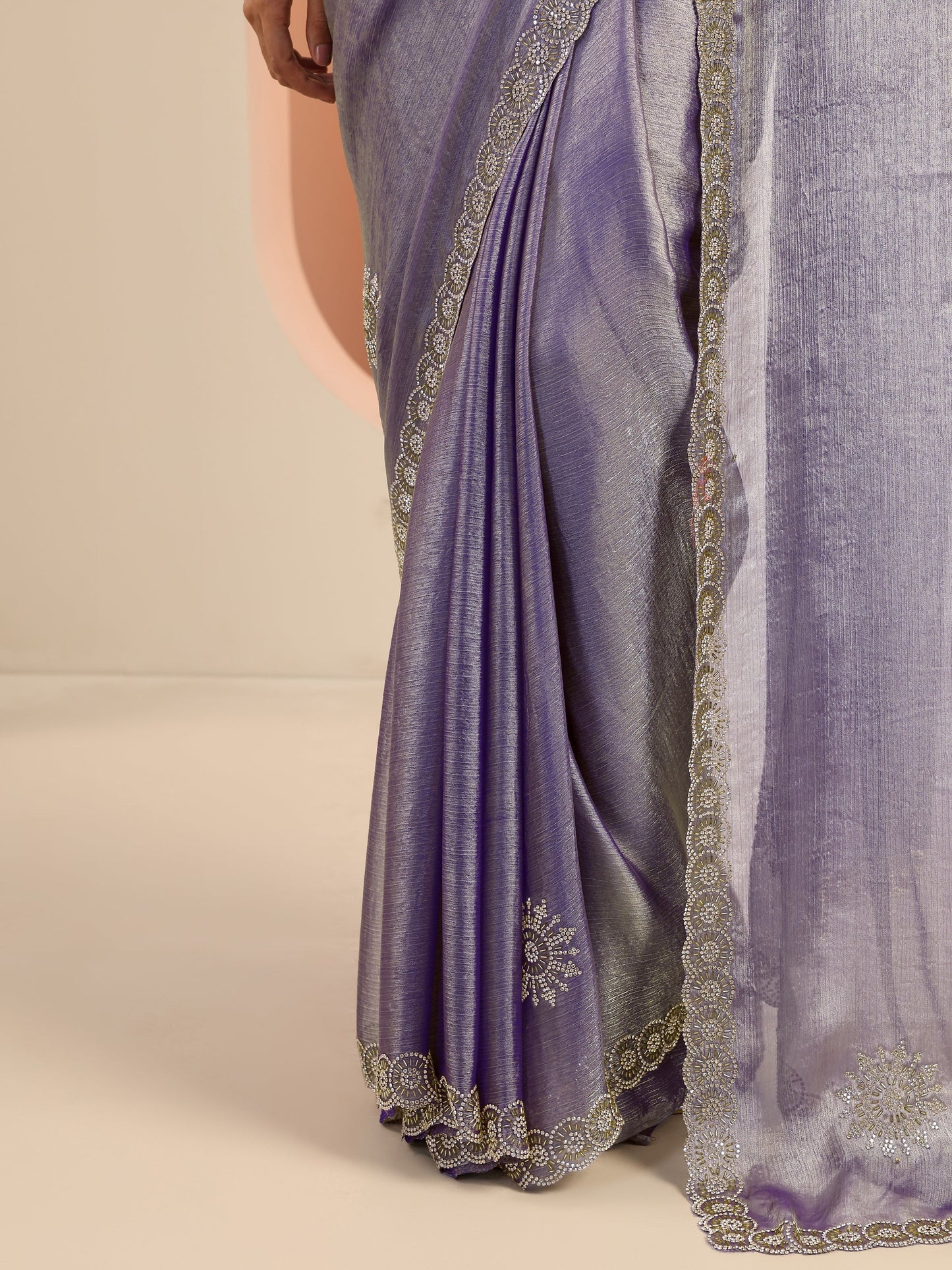 Purple Embellished Jimmy Choo Satin Saree With Unstitched Blouse Piece