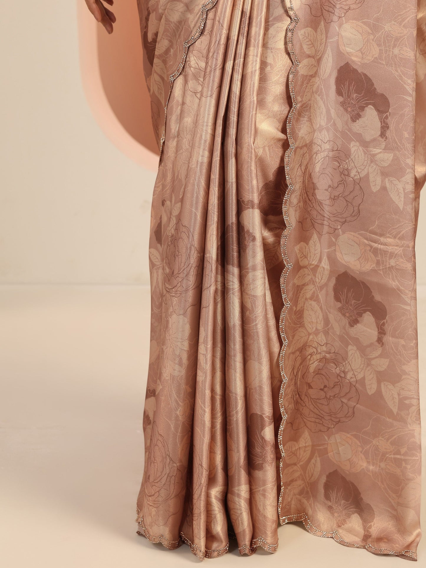 Mauve Printed Satin Saree With Unstitched Blouse Piece