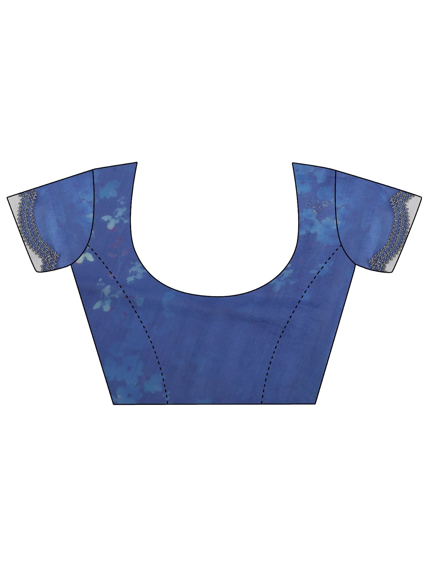 Blue Printed Satin Saree With Unstitched Blouse Piece