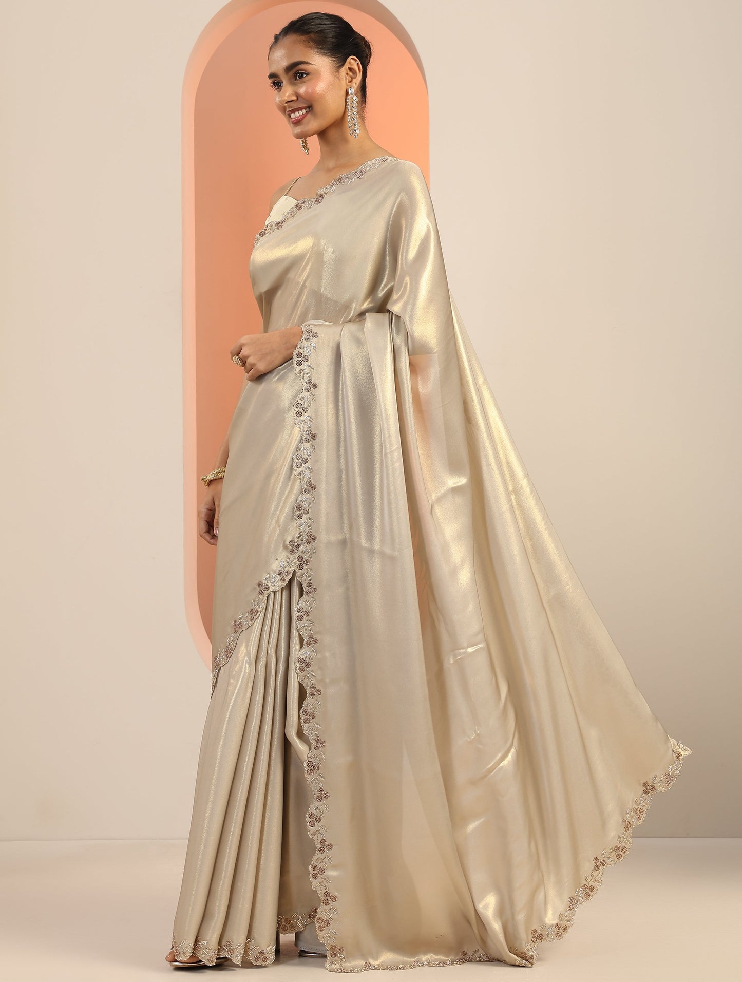Grey Solid Jimmy Choo Satin Saree With Unstitched Blouse Piece