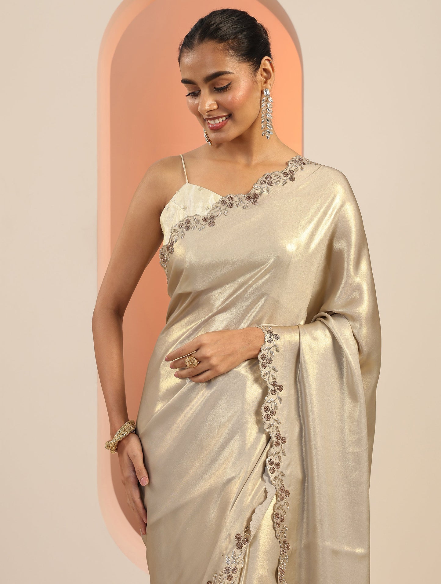 Grey Solid Jimmy Choo Satin Saree With Unstitched Blouse Piece