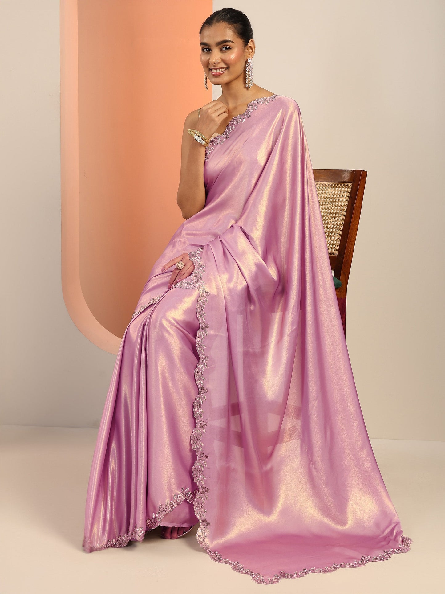 Lavender Solid Jimmy Choo Satin Saree With Unstitched Blouse Piece