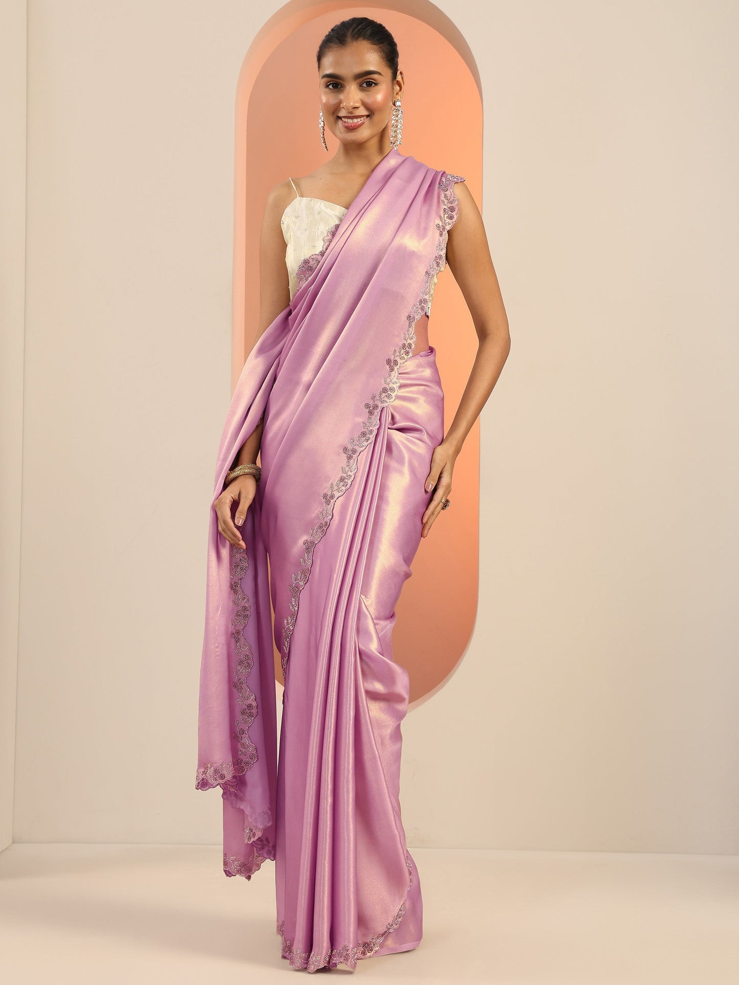 Lavender Solid Jimmy Choo Satin Saree With Unstitched Blouse Piece