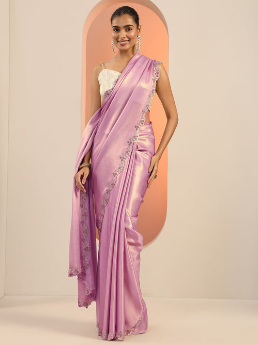 Lavender Solid Jimmy Choo Satin Saree With Unstitched Blouse Piece