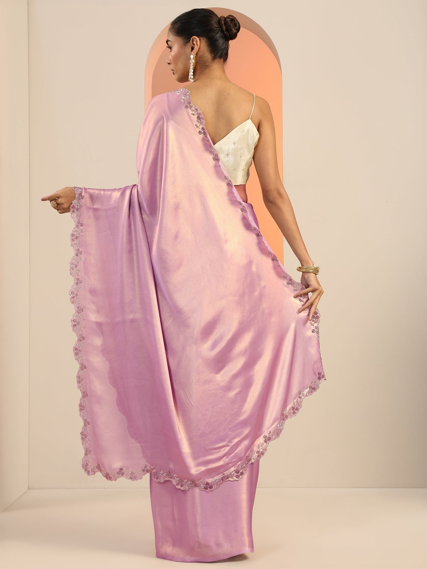 Lavender Solid Jimmy Choo Satin Saree With Unstitched Blouse Piece