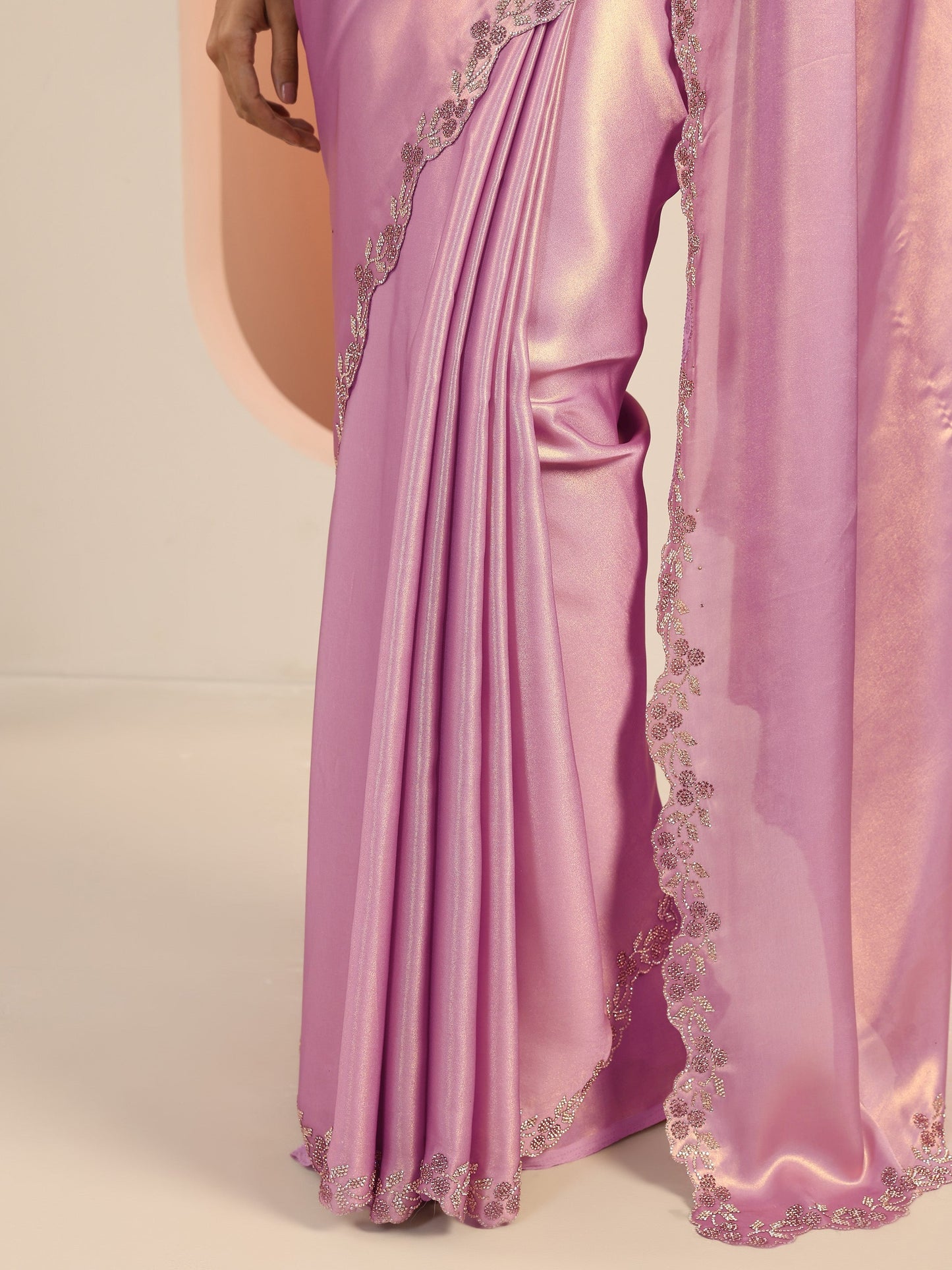 Lavender Solid Jimmy Choo Satin Saree With Unstitched Blouse Piece