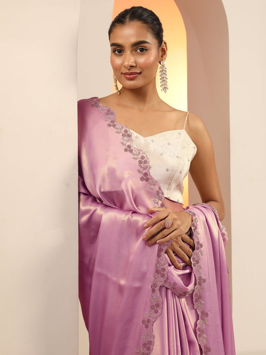 Lavender Solid Jimmy Choo Satin Saree With Unstitched Blouse Piece